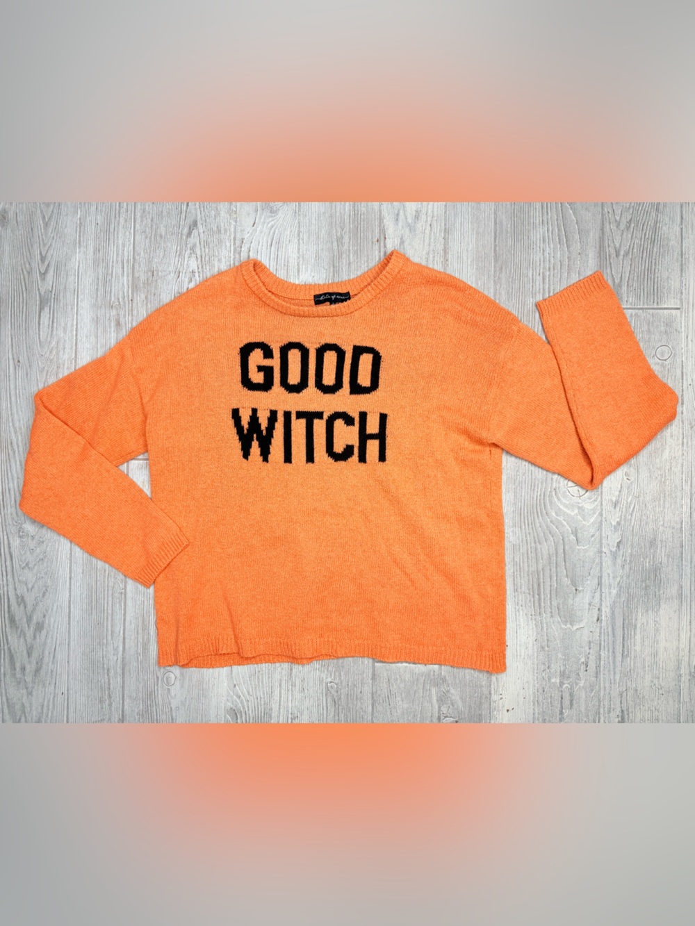State of mine orange and black long sleeve woven sweater good witch Halloween l